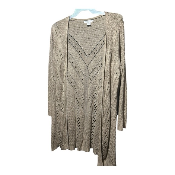 Tan Chevron Knit Cardigan with Textured Design - Picture 1 of 5